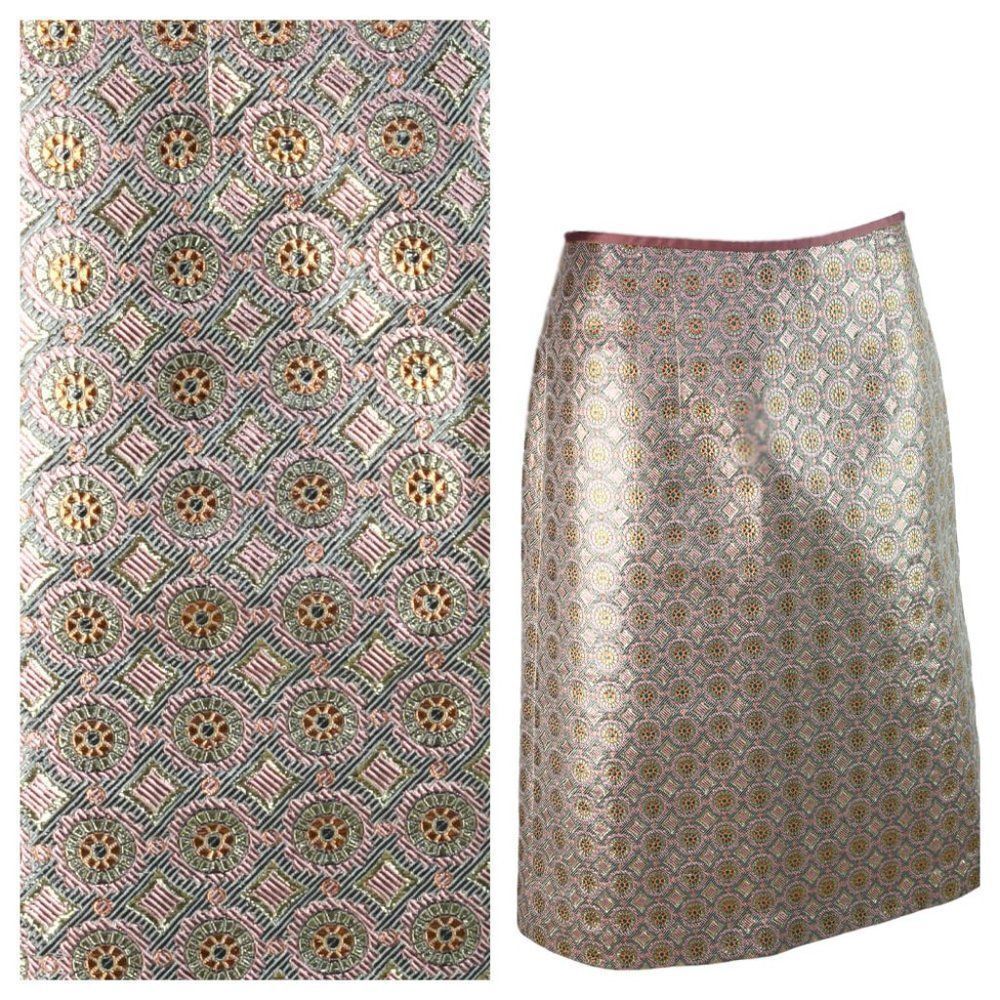 ODEEH Metallic Jacquard A-Line Pencil Skirt, Size EU 38, US Size Women's Medium